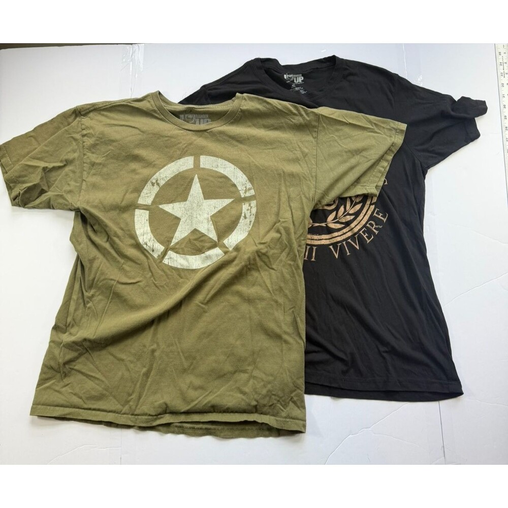 Lot of 2 Ranger Up Military Graphic T-Shirts Large Green Star Black Coffee Latin